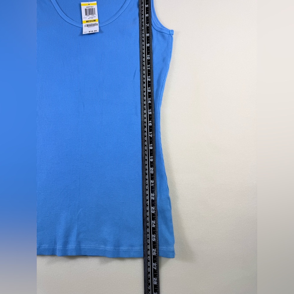 Essentials Blue Ribbed Scoop Neck Tank Top Medium NWT - Picture 4 of 6